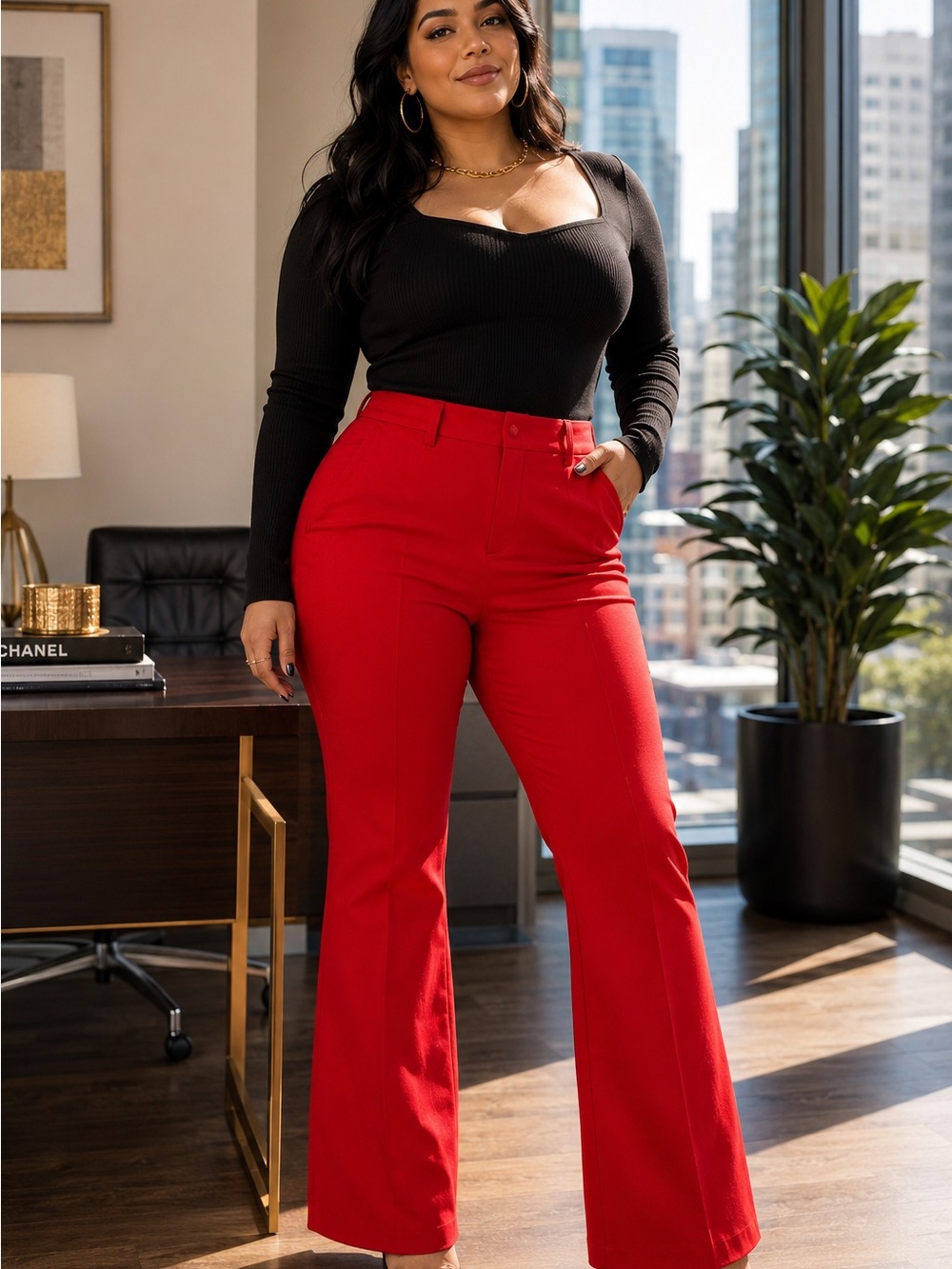 Liverpool Los Angeles Kelsey Red Flare Trousers Pants Size 2/26 NWT
